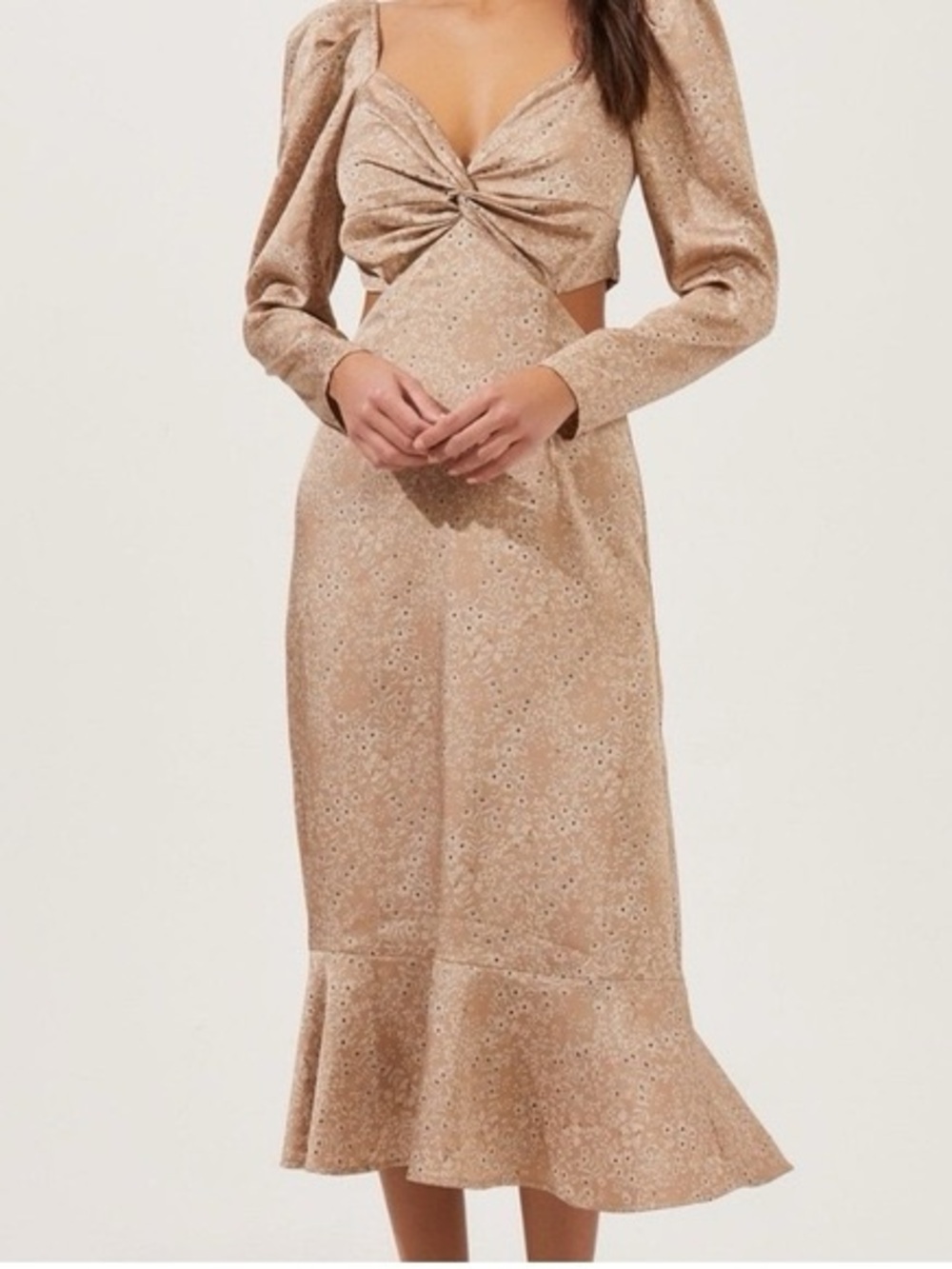 Astr Metallic Taupe Twist-Front Maxi Dress